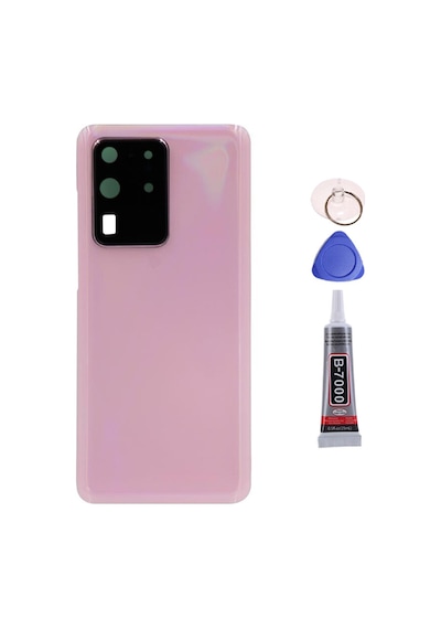 Samsung S20 Ultra Pembe Uyumlu Arka Kapak Batarya Kapağı Pil Kapağı Yapışkan Ve Sökme Aparatıyla Beraber Full Set Pembe