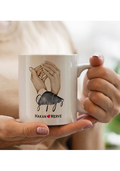 Bk Gift Kişiye Özel Sevgili El Ele Tasarımlı Beyaz Kupa Bardak-4, Sevgililer Günü, Sevgiliye Hediye Kobitmeyencom33697 Bk Gift