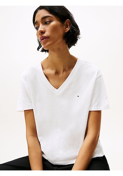 Tommy Hilfiger Slub Mdrn V-nk Ss T-shırt Kadın Beyaz T-shirt - Ww0ww43901