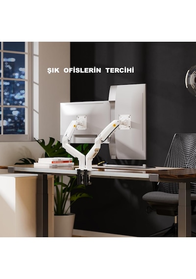 Triline Nb F160 Beyaz 17-27" Çift Kol Monitör Tutucu 2-9 Kg Amostisörlü Vesa Monitör Standı Triline Nb F160 Beyaz 17-27" Çift Kol Monitör Tutucu 2-9 Kg Amostisörlü Vesa Monitör Standı