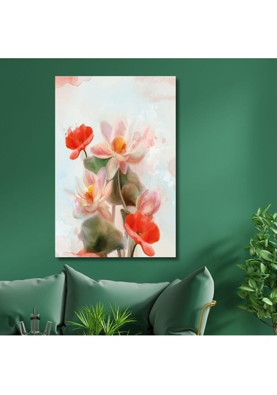 Tekli Dikey Kanvas Duvar Tablosu Soyut Gelincik Çiçeği Dizayn, 50 X 70 -