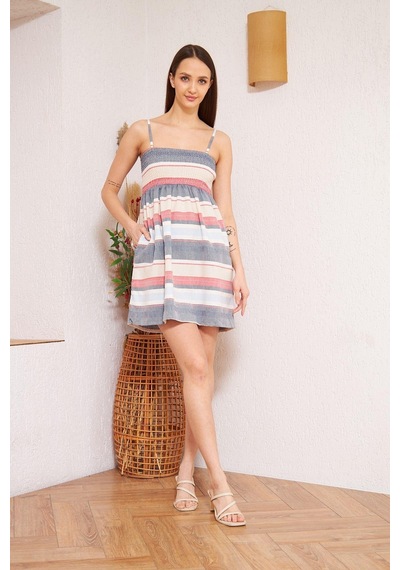 Darlin Moda Mavi Askılı Cepli Elbise Dm1007 Mavi