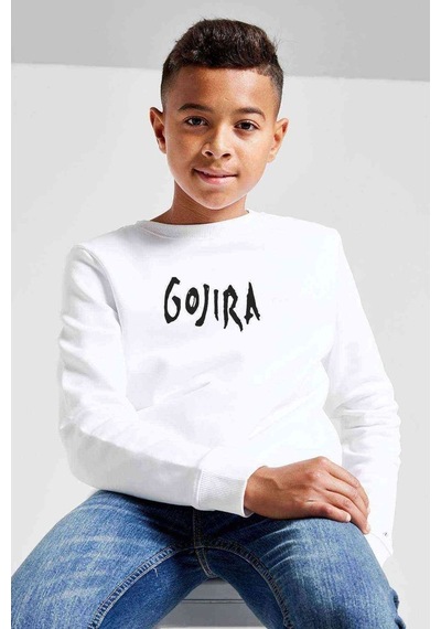 Tshirthane Gojira Logo Baskılı Unisex Çocuk Beyaz Sweatshirt Beyaz