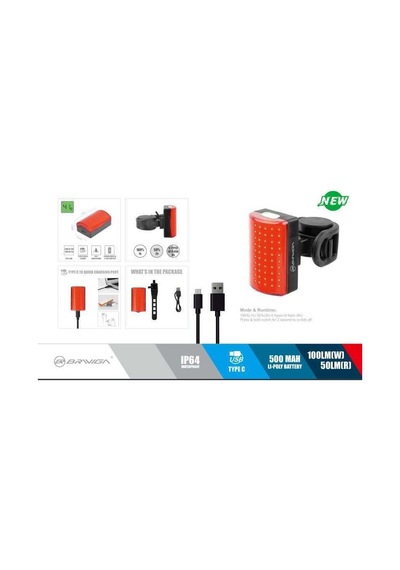 Eastpower - Briviga EBL-3355 USB Şarjlı 100lm Bisiklet Arka Stop Kırmızı