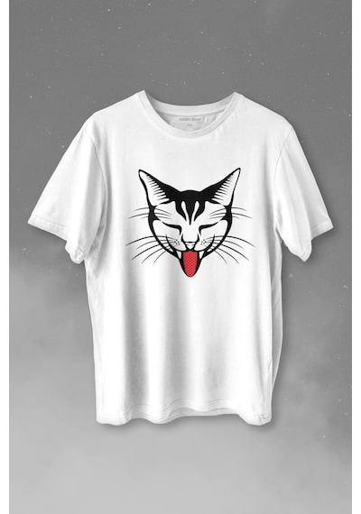 Dilini Çıkaran Sevimli Kedi Cat Music Baskılı Tişört Unisex T-shirt 001