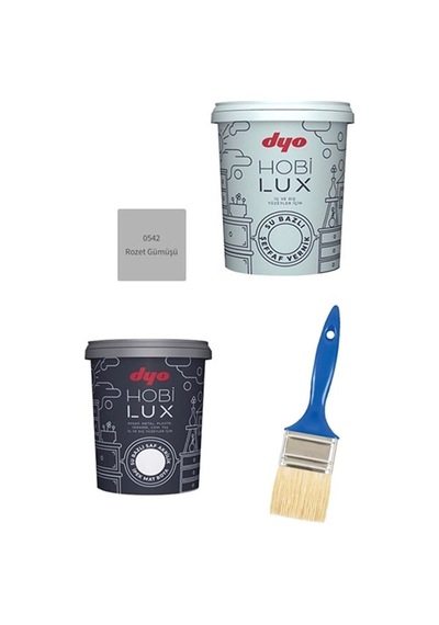 Hobilux 0,9lt Set Hobilux Akrilik Ipek Mat Boya Hobilux Mat Vernik Kestirme Fırça Gümüş
