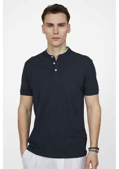 Tudors Erkek Slim Fit Hakim Yaka Pike Pamuk Latcivert Tişört 27218 Lacivertvert Lacivert