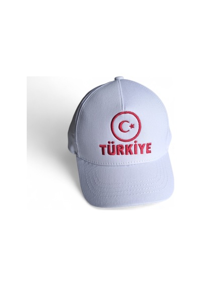 Ay Yıldız Nakışlı Çocuk Bayrak Şapka Türkiye Nakışlı 6-12 Yaş Çocuk Şapka Beyaz Beyaz - Kırmızı