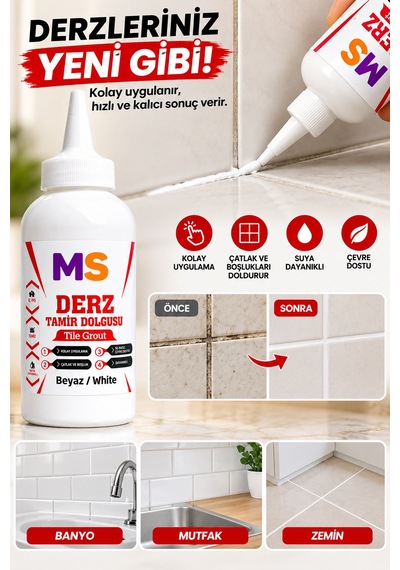 Beyaz Renk Hazır Derz Arası Tamir Dolgusu 220 Gr Fayans Seramik Mermer Yenileyici Yenileme Dolgu