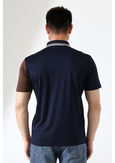 Rıbana Classıc Erkek Çizgili Şerit Detaylı Pamuklu Polo Yaka T-shirt Lacivert