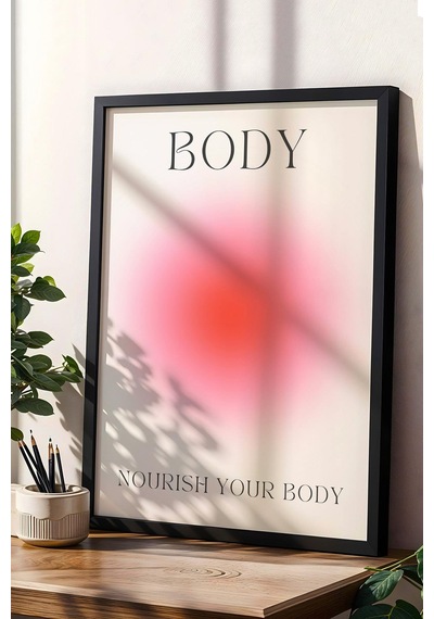 Nourish Your Body Çerçeveli Tablo Kırmızı Pembe Aura Enerji Renkleri - Bedenine İyi Bak