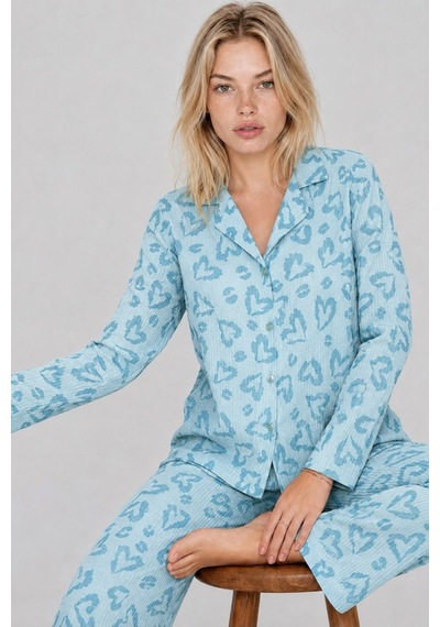 Kadın Uzun Kol Rahat Mavi Pijama Takımı 4761