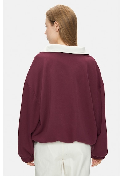 Ucla Yoko Bordo Fermuarlı Baskılı Oversize Fit Kadın Sweatshirt Bordo