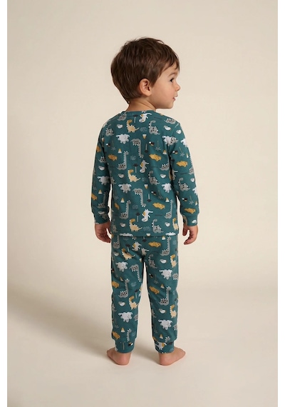 Zuzunga Erkek Çocuk %100 Pamuk Süprem Kumaş Uzun Kollu Mevsimlik Pijama Takımı Haki