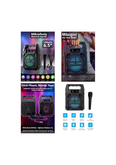 Fantastic Quality Q-max Ps-1283 Bluetooth Wireless Mikrofonlu Hoparlör Ve Speaker 6.5'' Usb Sarjlı
