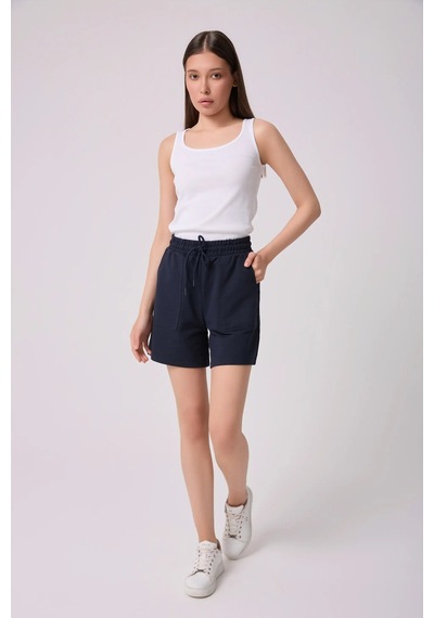 Defys Kadın Beli Lastikli Cepli Regular Fit Şort Lacivert - 695327103 Lacivert