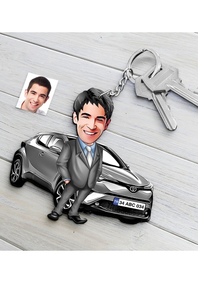 Kişiye Özel Bay Toyota C-hr Figürlü Plakalı Ahşap Karikatür Anaht N11.7615
