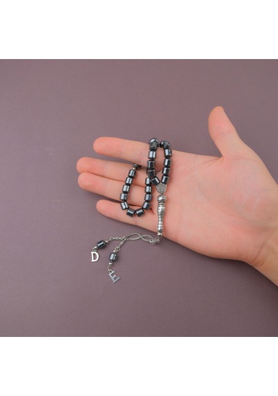 Harflı Püsküllü Hematit Taşı Tesbih Doğal Taş Fıçı Kesim 8x8mm Tesbih