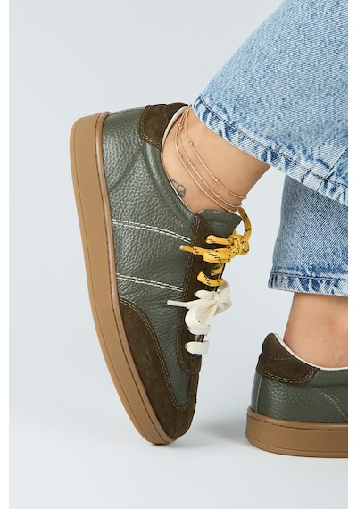 Manijero Krahe Pesci Kadın Hakiki Deri Üç Ayrı Alternatif Bağcıklı Haki Sneakers