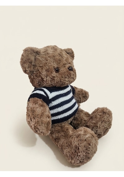 Peluş Tedi Lacivert Çizgili Kazaklı Ayıcık 50 Cm Kahverengi-lacivert