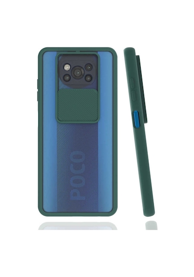 Noktaks - Poco X3 - Poco X3 Nfc - Poco X3 Pro Uyumlu - Kılıf Slayt Sürgülü Arkası Buzlu Lensi Kapak - Koyu Yeşil Koyu Yeşil