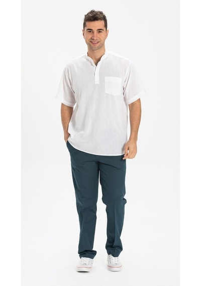 Kısa Kol Şile Bezi Hakim Yaka Erkek Tshirt Beyaz 3001