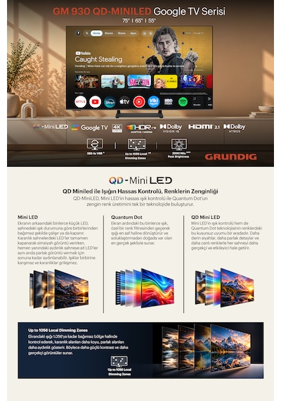 Grundig 65 GM 930 65" 4K UHD Google Smart QD Mini Led Tv