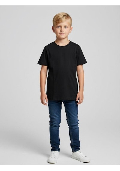 Zekids Çocuk Pamuklu Basic Yuvarlak Yaka T-shirt-16714 SIYAH