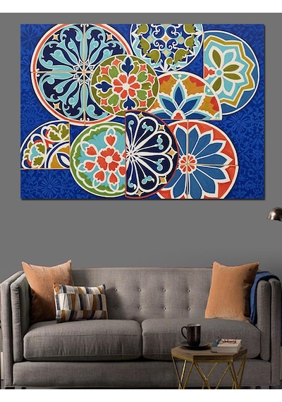 Renkli Mandala Geometrik Desen Dekoratif Kanvas - Mdf Ahşap Tablo
