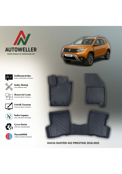 Dacia Duster 2018-2022 Uyumlu Havuzlu Oto Paspas 4x2 Prestige Paket