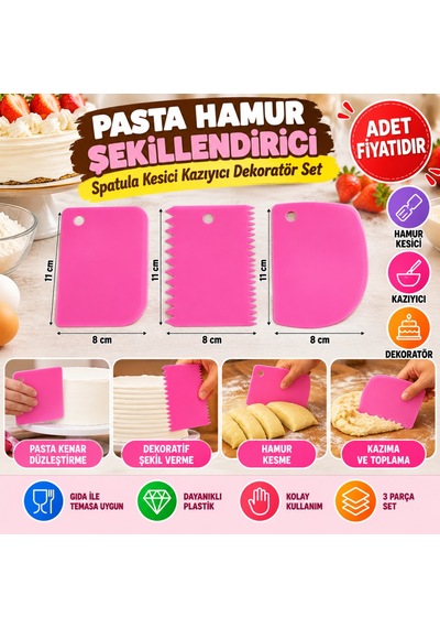 Kahveci.store Pasta Hamur Şekillendirici Spatula Kesici Kazıyıcı Dekoratör Set 22 Çok Renkli