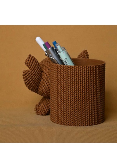 3d Baskı Knitted Kalemlik - Sevimli Karakterli Masaüstü Kalem Organizeri-kahverengi Diğer