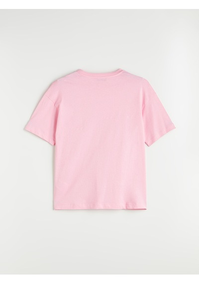Lcw Vision Pembe Baskılı Oversize %100 Pamuklu Kadın Tişört