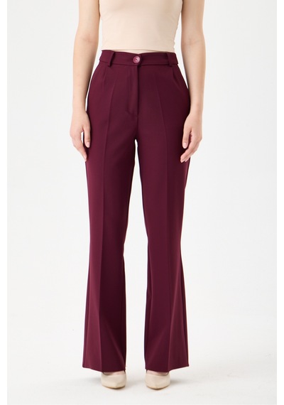 Velnara Moda Mürdüm İspanyol Paça Cepli Yüksek Bel Dokuma Kumaş Kadın Pantolon Bordo Mürdüm - 918305891 Bordo Mürdüm