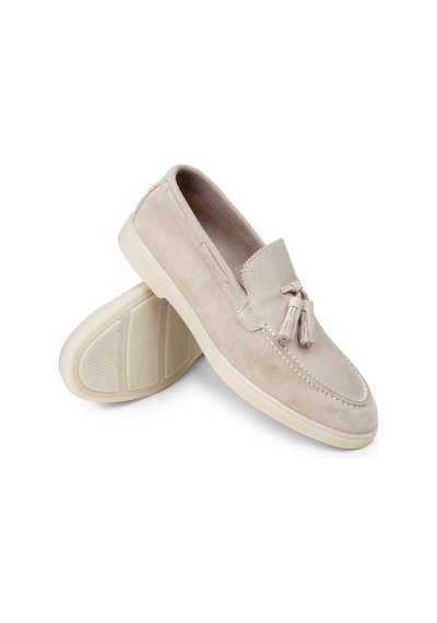 Deery Erkek Hakiki Süet Bej Püsküllü Loafer - 02027mbejc01