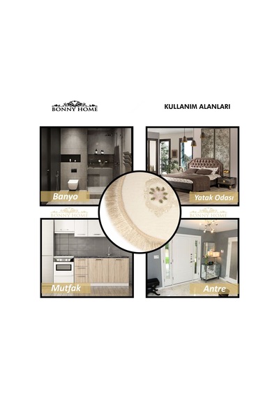 Shems Oval Krem 2'li Dantelli Ve Saçaklı Banyo Halısı Paspası Set Krem