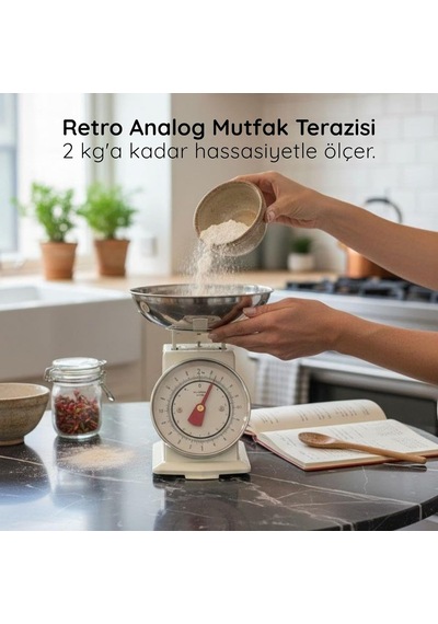 Amberhaus Retro Tasarım Analog Mutfak Terazisi - 2 Kg Kapasiteli Mekanik Gıda Tartısı - Çıkarılabilir Gümüş Ka Diğer