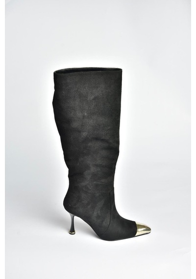Fox Shoes V752574102 Siyah Süet İnce Topuklu Kadın Çizme Siyah