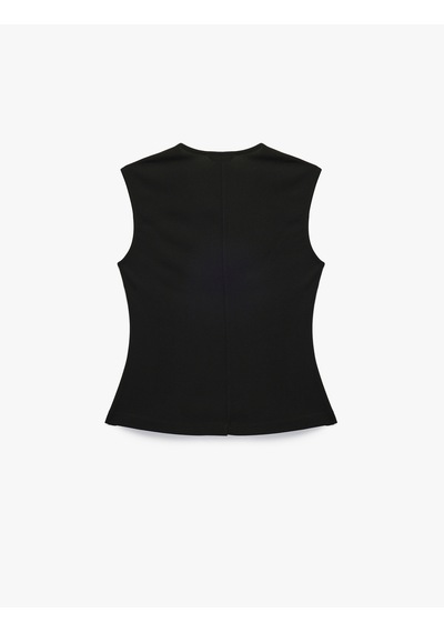 Koton Krep Scuba Kumaş Slim Fit Peplum Kesim Düğmeli V Yaka Yelek Siyah 6wak30113ek Siyah
