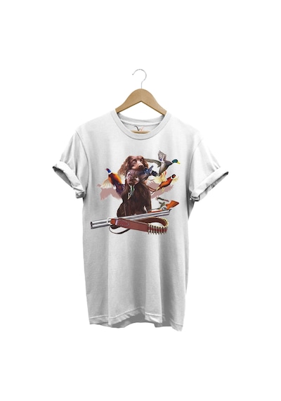 Av Köpeği Avcılık Fişek Ve Çulluk Kuşu Baskılı Vahşi Yaşam Doğa Baskılı Regular Fit Beyaz T-shirt Beyaz