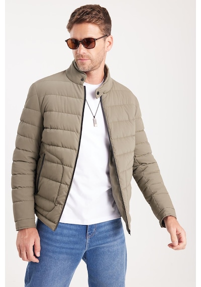 Tudors Erkek Regular Fit Klasik Kesim Dik Yaka Çift Cepli Sıcak Tutan Haki Şişme Mont-41804 Haki