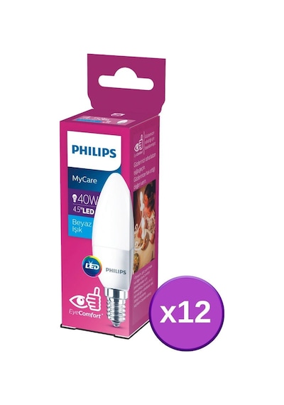 Phılıps Led 40w Mum Ampul Beyaz Işık E14 İnce Duylu 12li