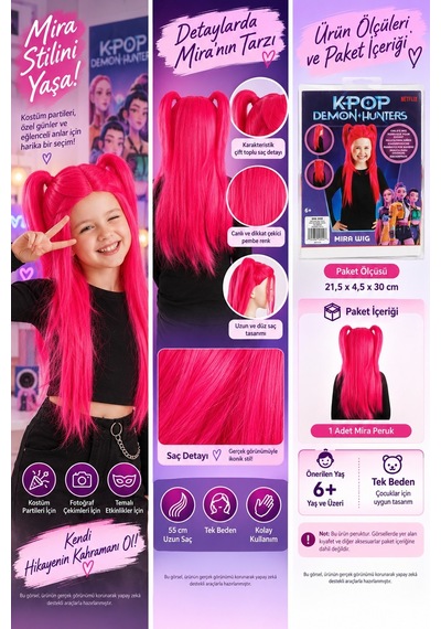 Toyfest K-pop Demon Hunters Mira Peruk 55 Cm Pembe Çocuk Kostüm Ve Parti Aksesuarı Çok Renkli Toyfest K-pop Demon Hunters Mira Peruk 55 Cm Pembe Çocuk Kostüm Ve Parti Aksesuarı Çok Renkli
