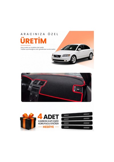 Volvo S40 2008-2012 Uyumlu Torpido Koruma Örtüsü Oto Kılıfı - Siyah Kırmızı