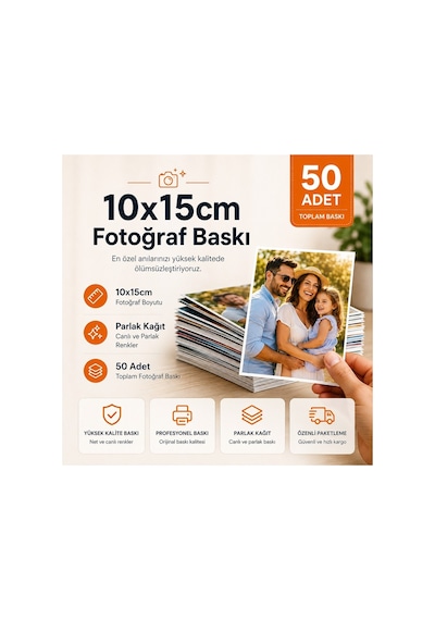 Rabsev Kişiye Özel Fotoğraf Baskı - 10x15 Cm Parlak Foto Baskı 50 Adet
