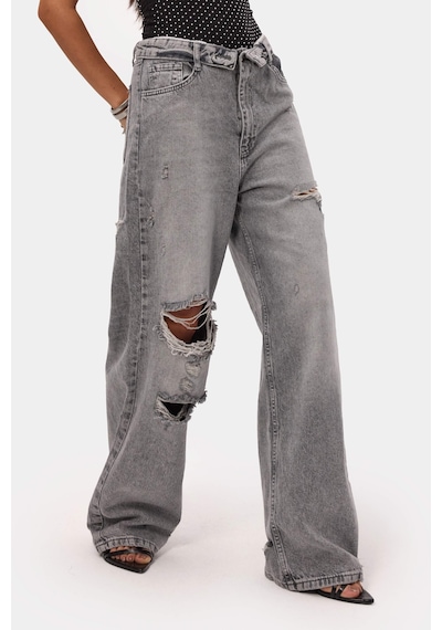 Kadın Füme 4s6-12 Straight Fit Kemer Detaylı Özel Tasarım Denim Jean