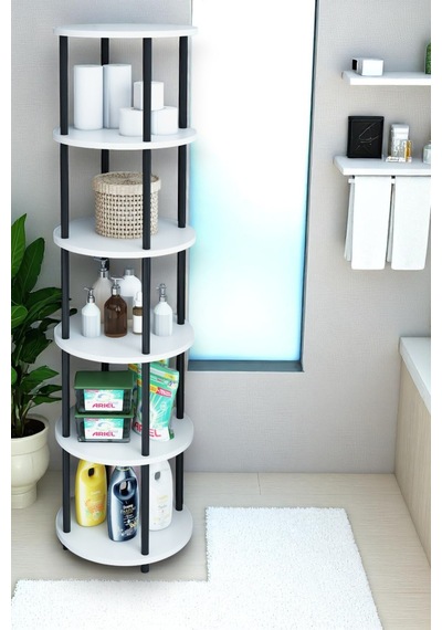 6 Raflı Yuvarlak Banyo Dolabı Rafı Banyo Düzenleyici Banyo Kileri Havlu Dolabı, Kolay Kurulum Beyaz