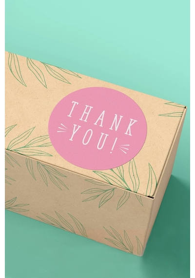 Pembe Thank You Kargo Paketleme Sticker Etiket 3x3cm St2129 Çok Renkli