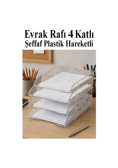 Evrak Rafı 4 Lü Şeffaf Masaüstü 1 Paket Plastik Evrak Rafı Masa Üstü Şeffaf Hareketli A4 Dosya Düzenliyici Kağıt Tepsisi Tek Renk