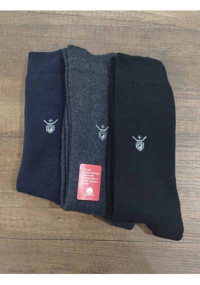 Leement Socks Erkek 3 Çift Kışlık Kalın Havlu Çorap Pamuk Siyah